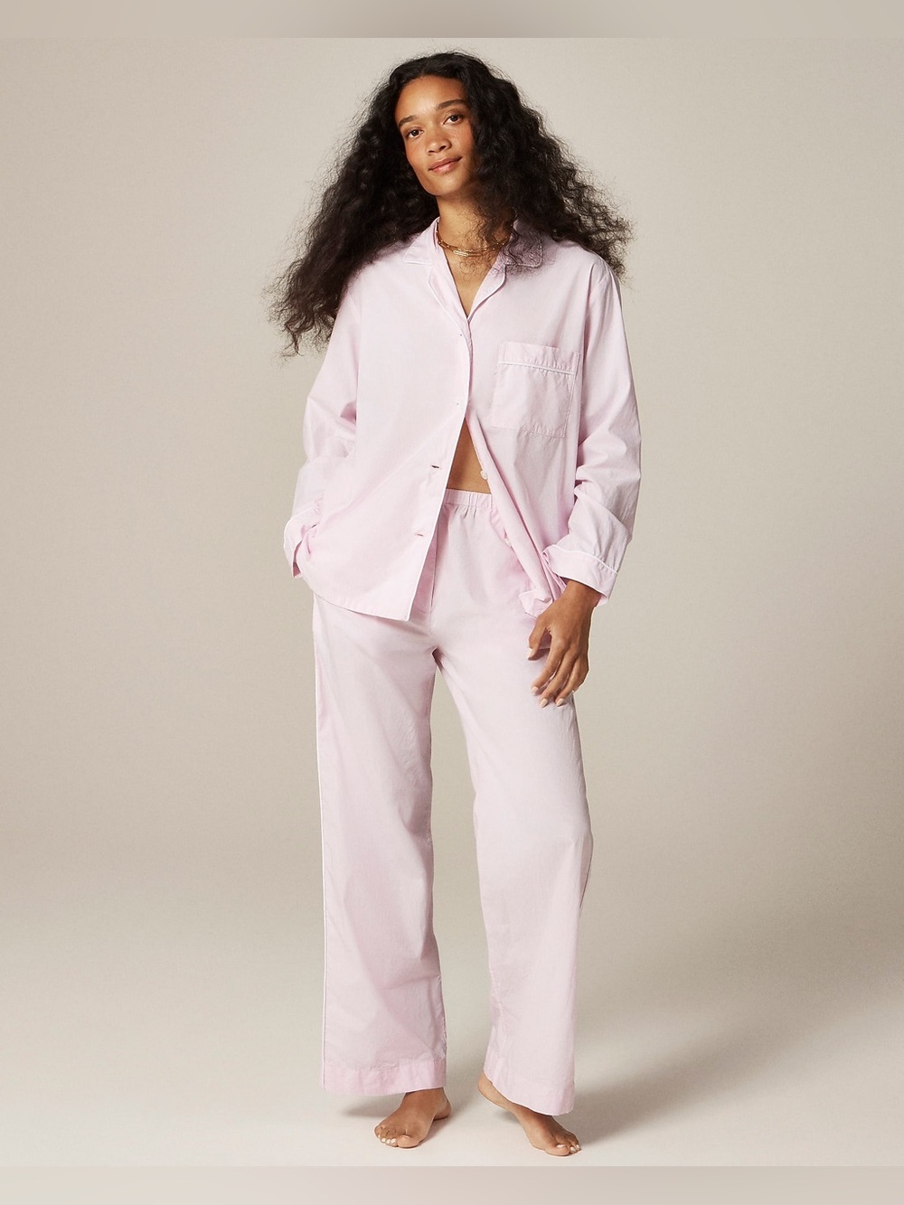 J. Crew Light Pink Cotton Classic Pajama Pant Set Medium Long Sleeve Shirt CN214
